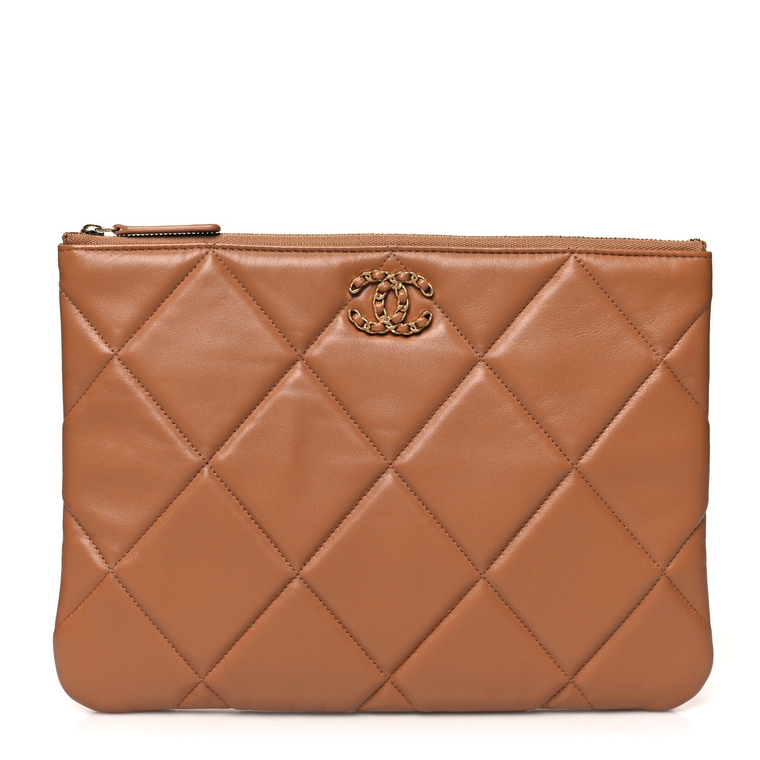 Chanel Goatskin Quilted Large Chanel 19 Pouch Brown 1 of 10