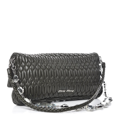 Miu Miu Nappa Matelasse Crystal Flap Clutch Dark Green 3 of 9