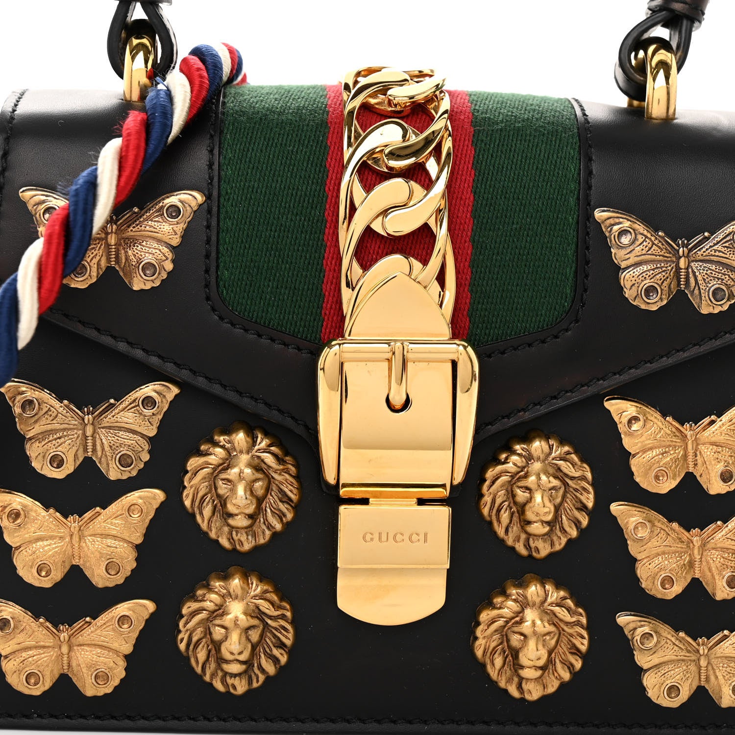 Gucci Calfskin Animal Studs Mini Sylvie Top Handle Bag Black 8 of 13