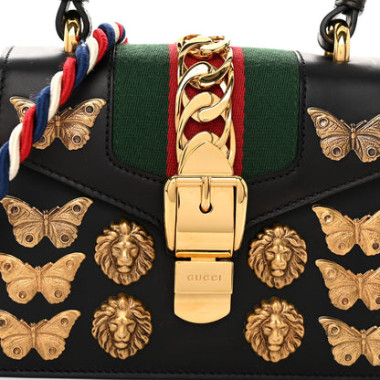 Gucci Calfskin Animal Studs Mini Sylvie Top Handle Bag Black 8 of 13