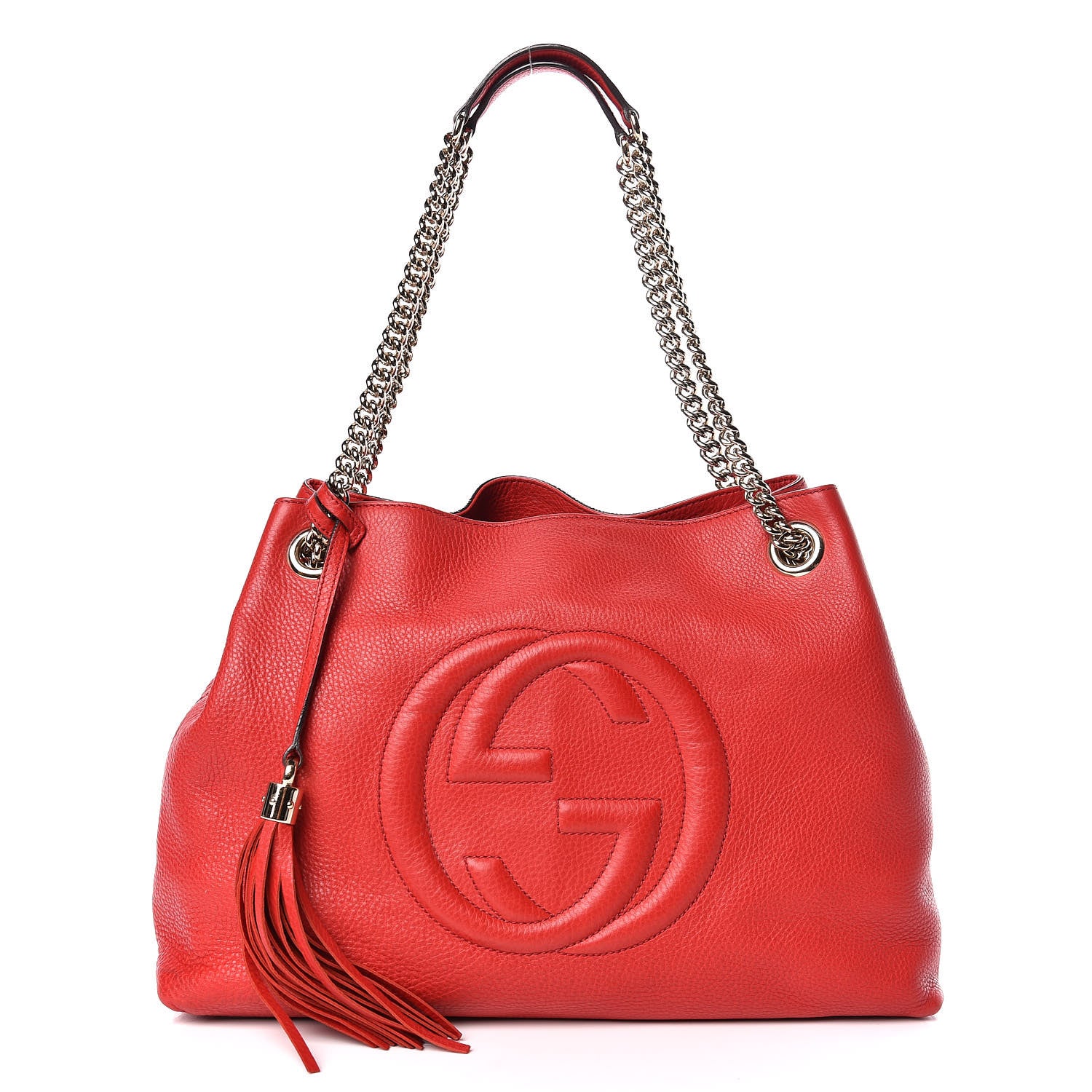 Gucci Pebbled Calfskin Medium Soho Chain Shoulder Bag Tabasco Red 1 of 9