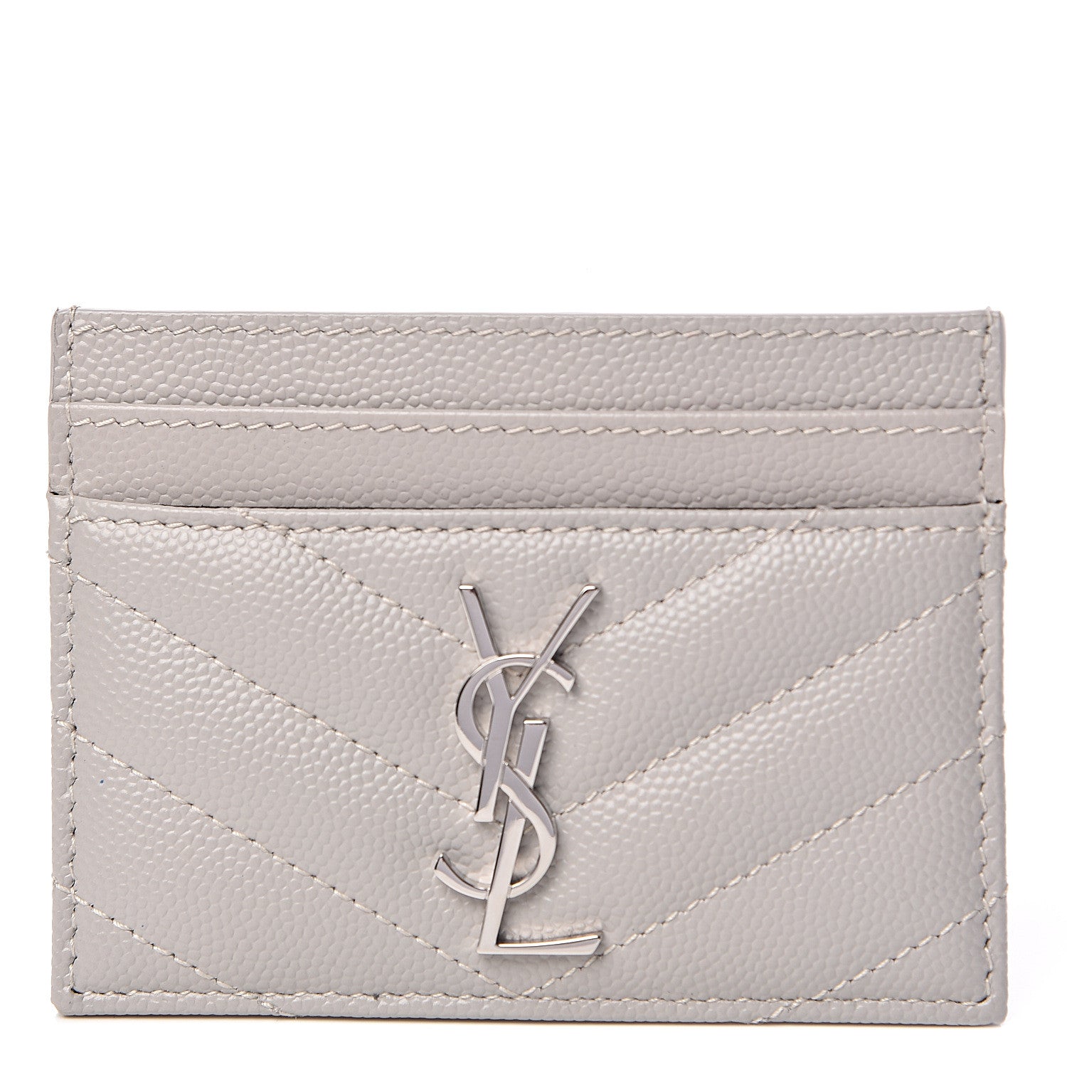Saint Laurent Grain De Poudre Matelasse Chevron Monogram Credit Card Case Granite 1 of 7