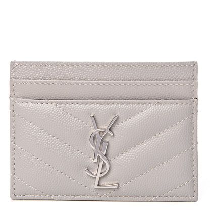 Saint Laurent Grain De Poudre Matelasse Chevron Monogram Credit Card Case Granite 1 of 7