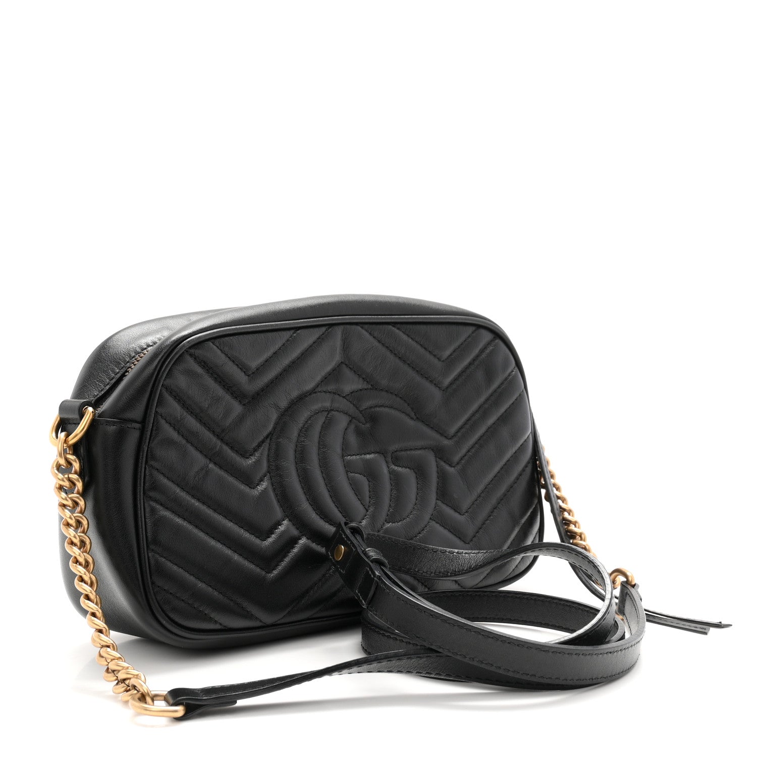 Gucci Calfskin Matelasse Small GG Marmont Chain Shoulder Bag Black 3 of 11