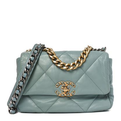 Chanel Goatskin Quilted Medium Chanel 19 Flap Light Blue 1 of 10
