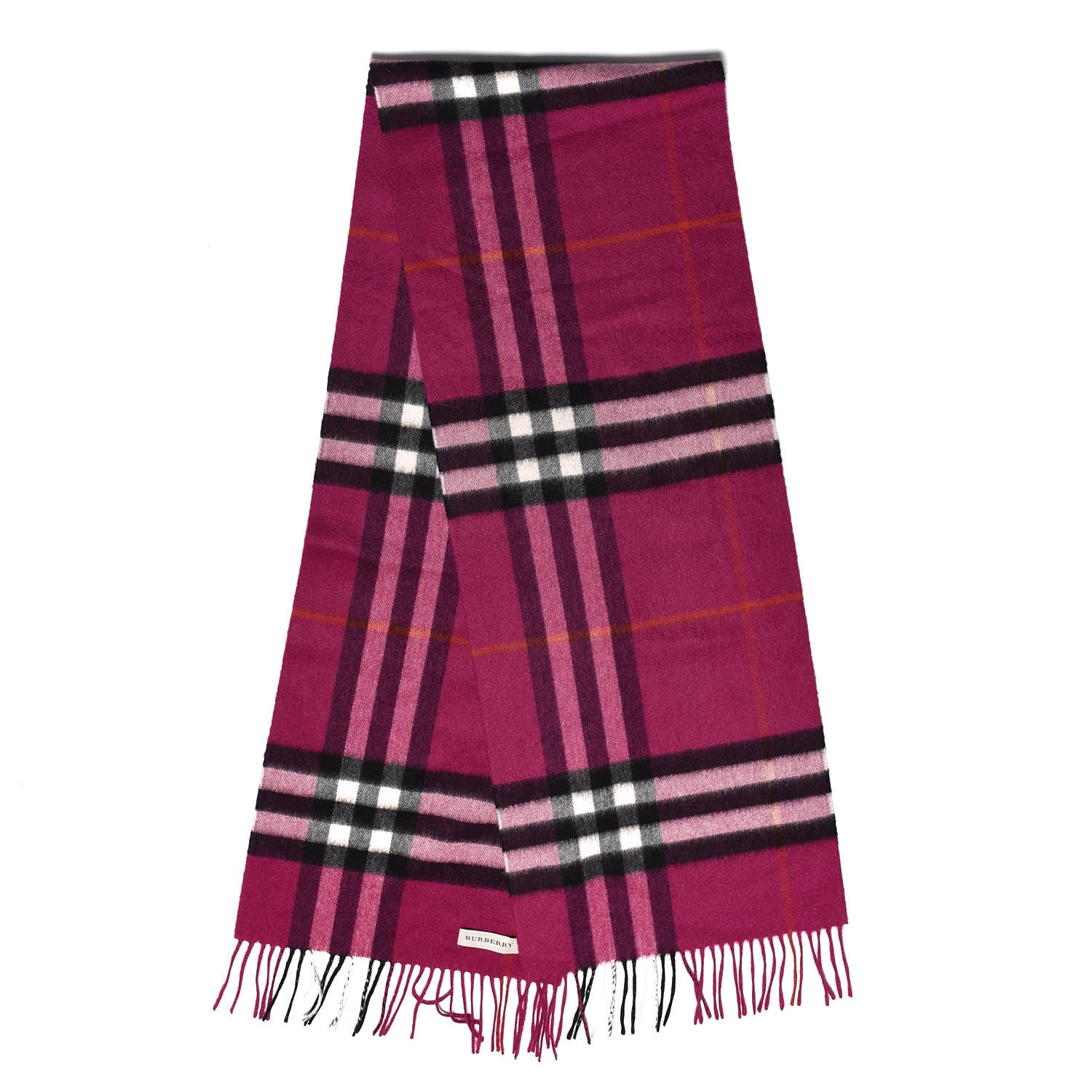 Burberry Cashmere Giant Check Fringe Scarf Fuchsia 3 of 4