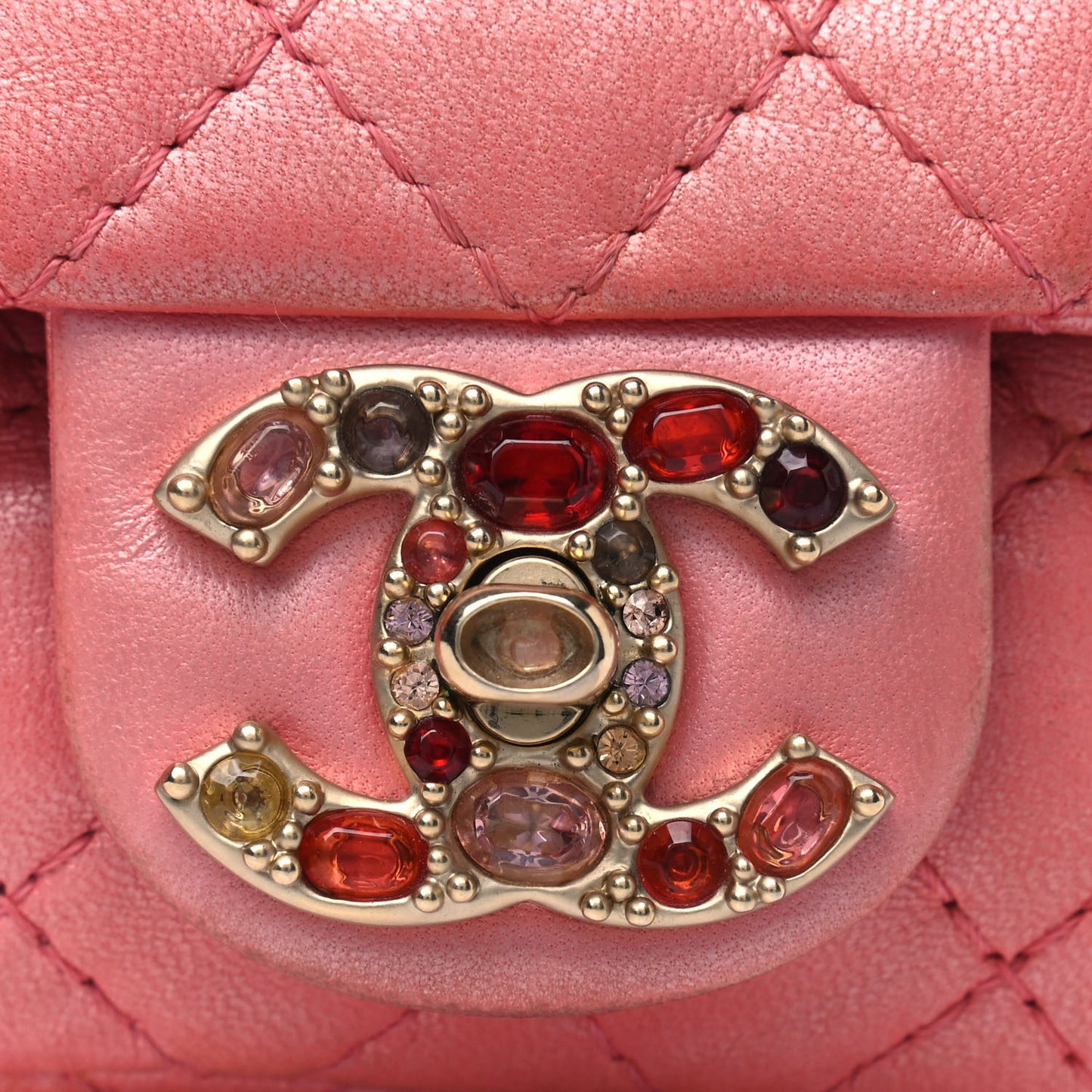 Iridescent Lambskin Quilted Precious Jewel Extra Mini Flap Pink