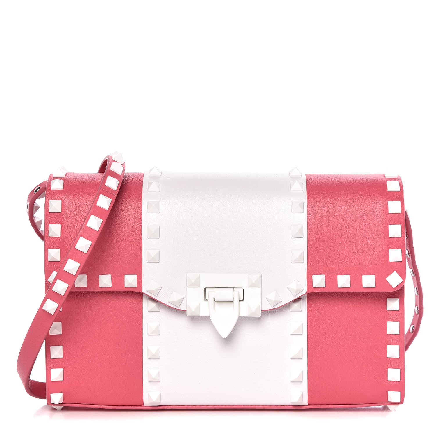 Valentino Garavani Vitello Colorblock Medium Free Rockstud Flip Lock Crossbody Bag Shadow Pink Optic White 1 of 9