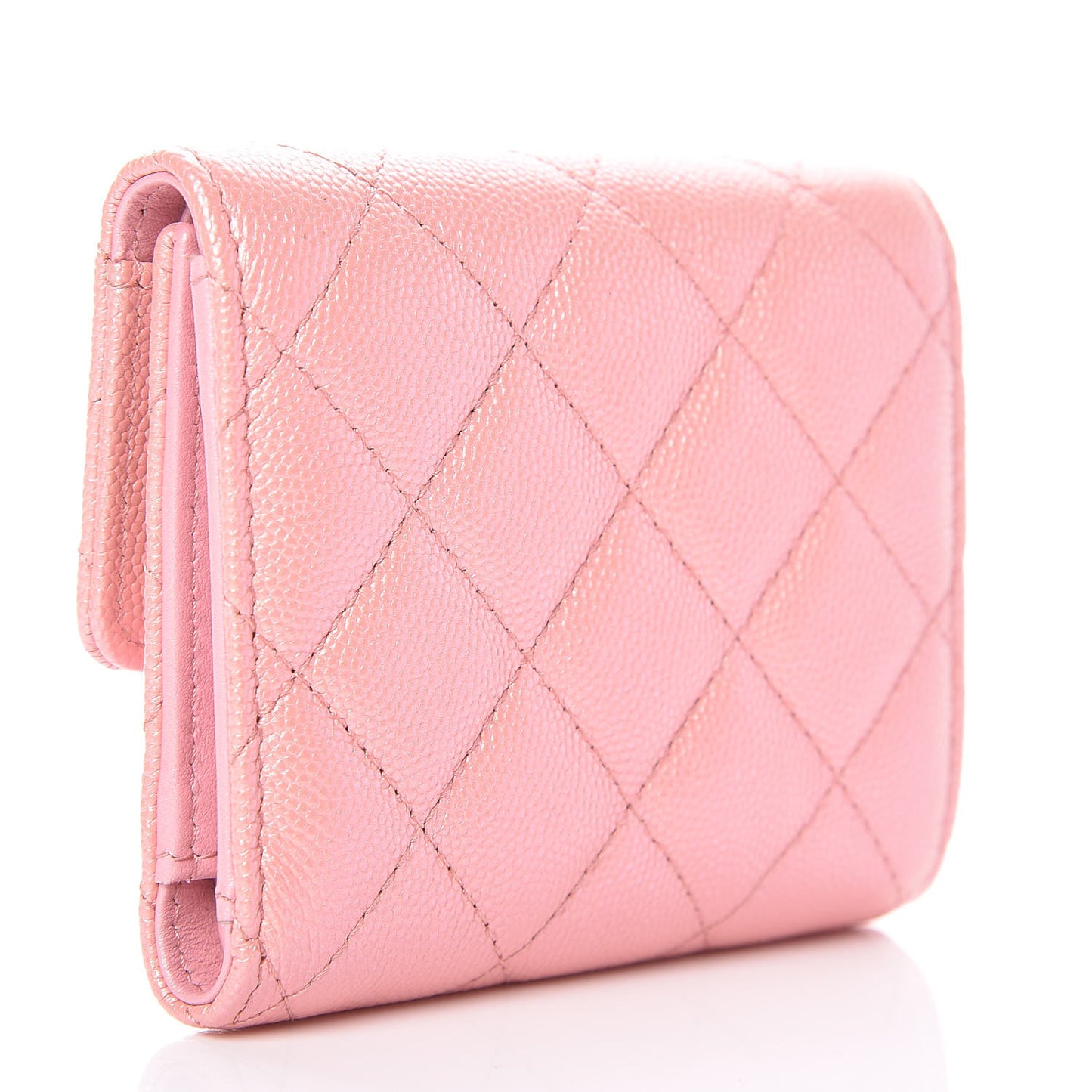 Iridescent Caviar Quilted Small Flap Wallet Rose Pink