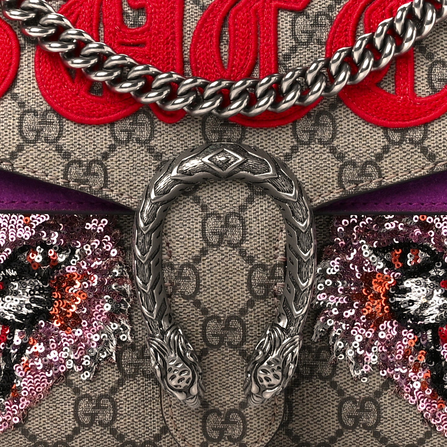 GG Supreme Monogram Embroidered Small Dionysus Shoulder Bag Purple