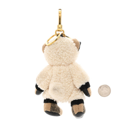 Burberry Cashmere Check Shearling Thomas Bear Sheep Bag Charm White 2 of 3