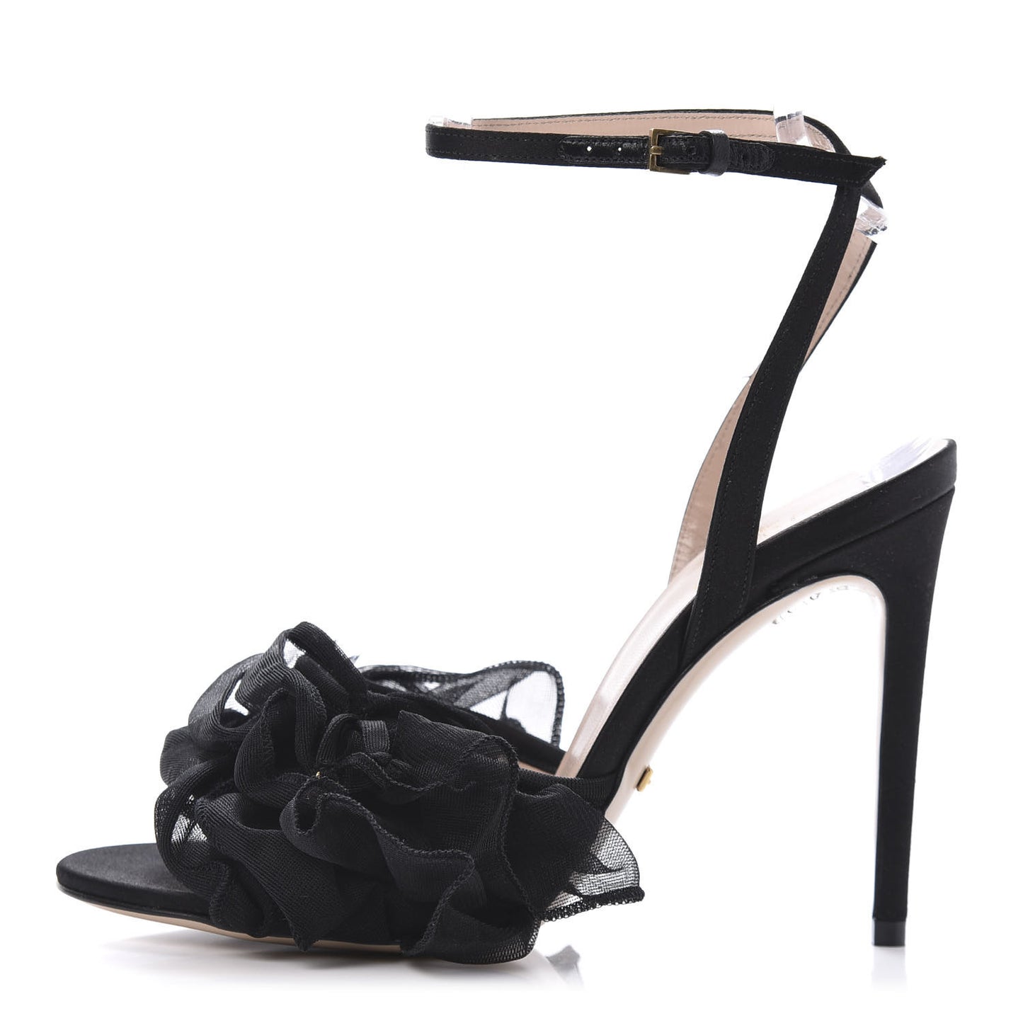 Tulle Ruffle High Heel Slingback Sandals 35.5 Black