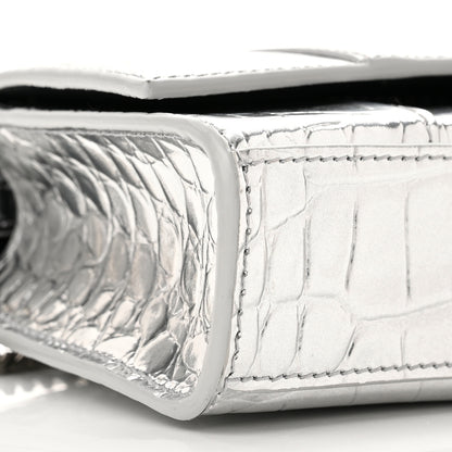 Balenciaga Metallic Calfskin Crocodile Embossed Hourglass Chain Bag Silver 7 of 8