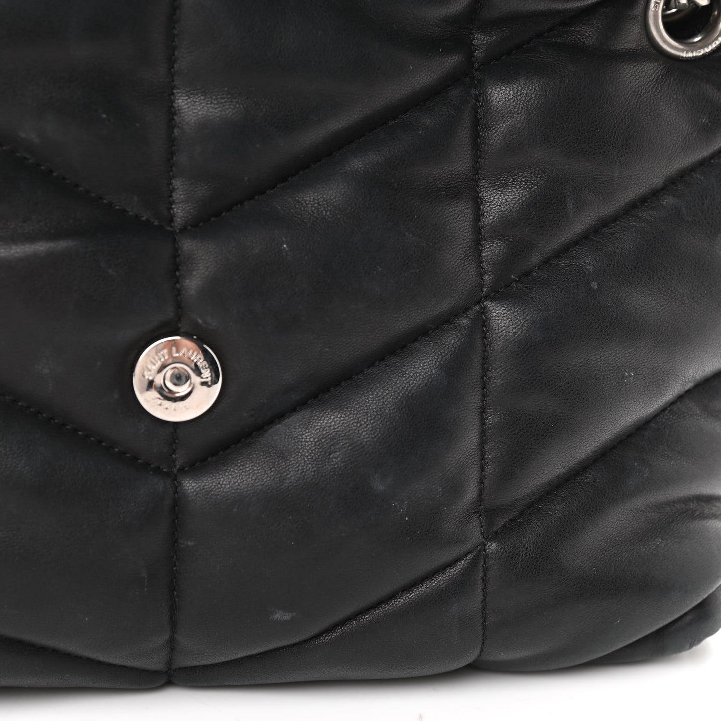 Lambskin Quilted Small Loulou Puffer Monogram Chain Satchel Black