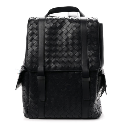 Bottega Veneta Canvas Calfskin Intrecciato Sassolungo Backpack Dark Blue 1 of 9