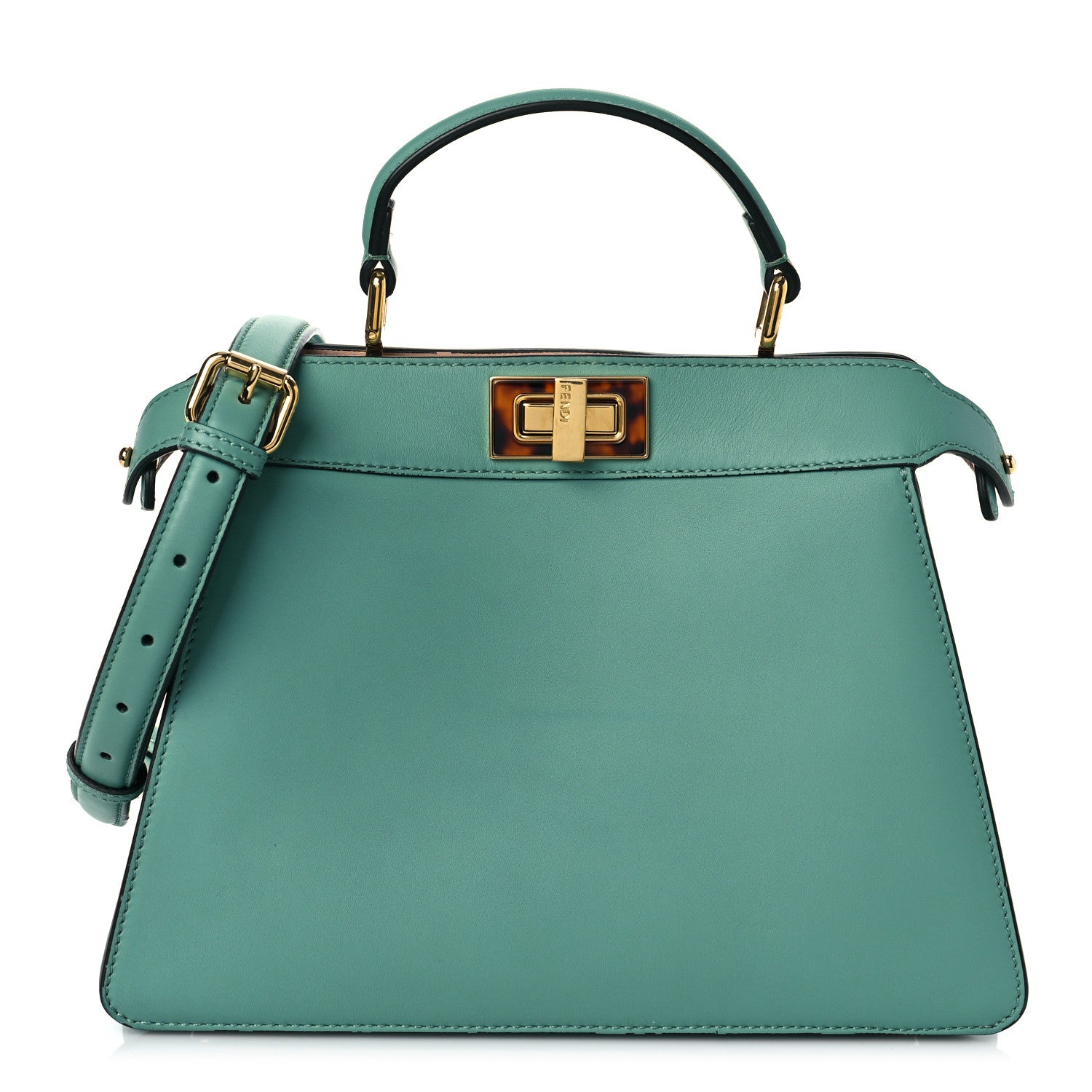 Fendi Vitello Seta Shiny Nappa Plexiglass Small Peekaboo I SEE U Satchel Menta Light Rose 1 of 17