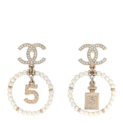 Chanel Crystal Pearl Chanel Charms CC Drop Earrings Gold 6 of 7