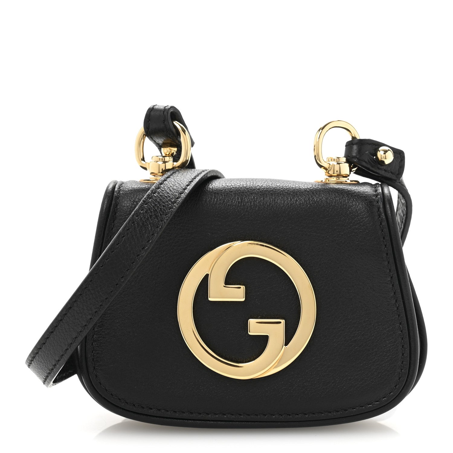 Gucci Roxy Calfskin Mini Blondie Card Case Wallet With Strap Black 1 of 11