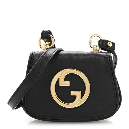 Gucci Roxy Calfskin Mini Blondie Card Case Wallet With Strap Black 1 of 11