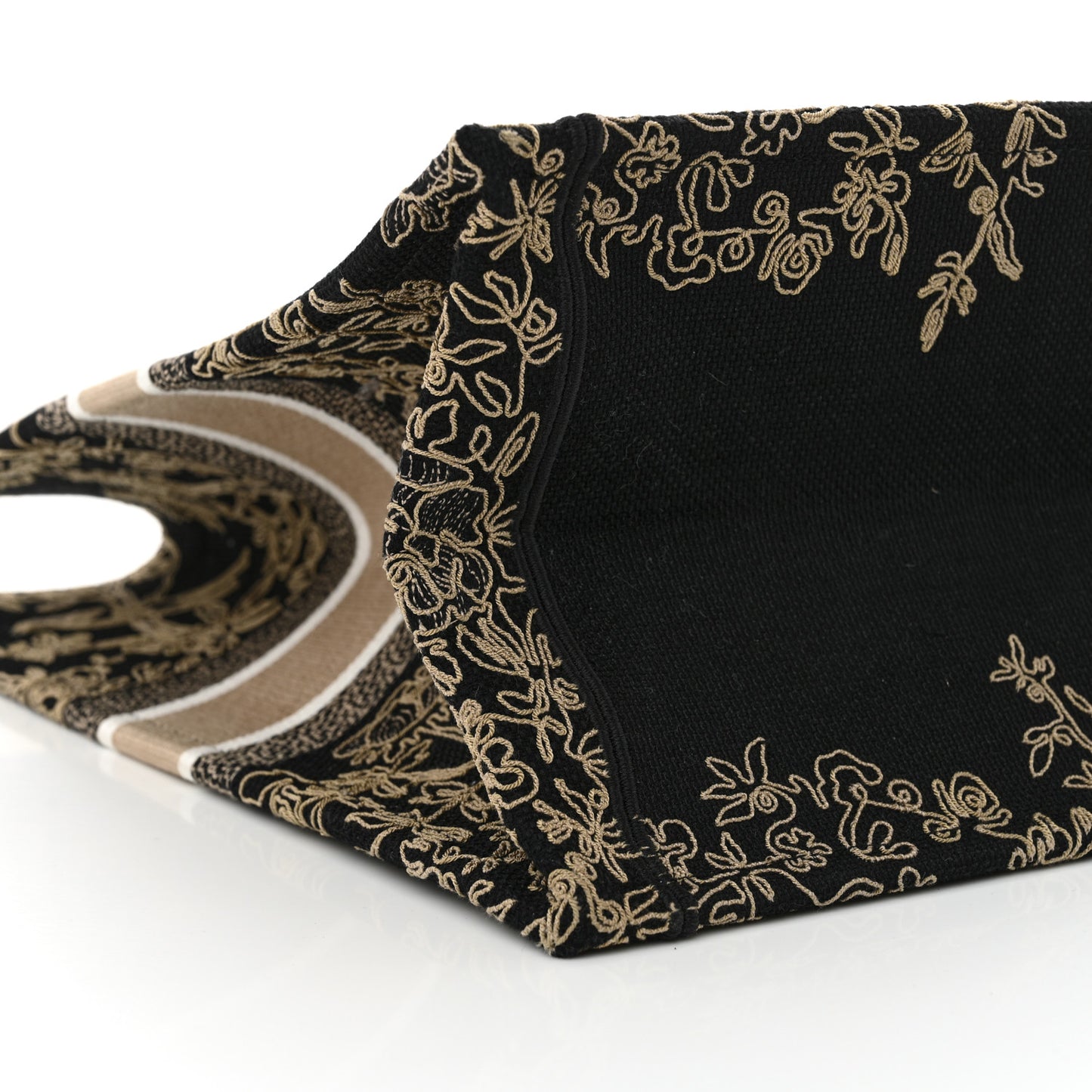 Canvas Embroidered Large Ornamental Cornely Book Tote Black Beige