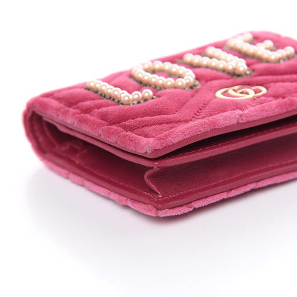 Gucci Velvet Matelasse Pearl Love Embroidered GG Marmont Card Case Wallet Light Raspberry Rose 8 of 9