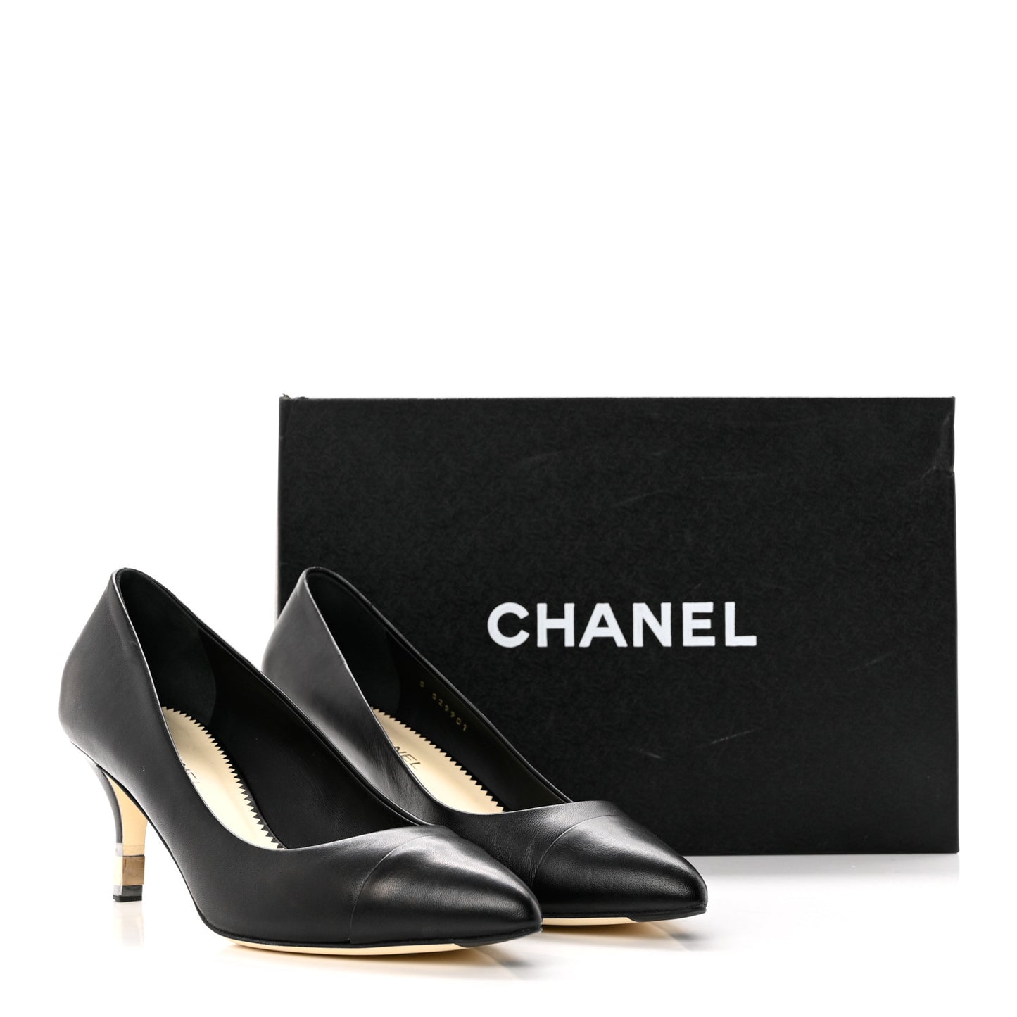 Lambskin CC Cap Toe Kitten Heel Pumps 37.5 Black