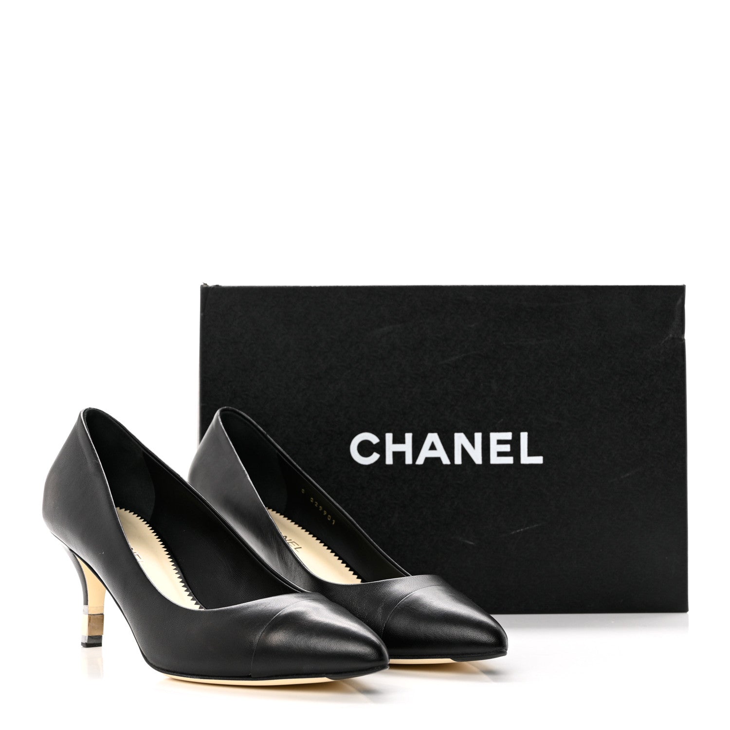 Chanel Lambskin CC Cap Toe Kitten Heel Pumps 37.5 Black 11 of 11
