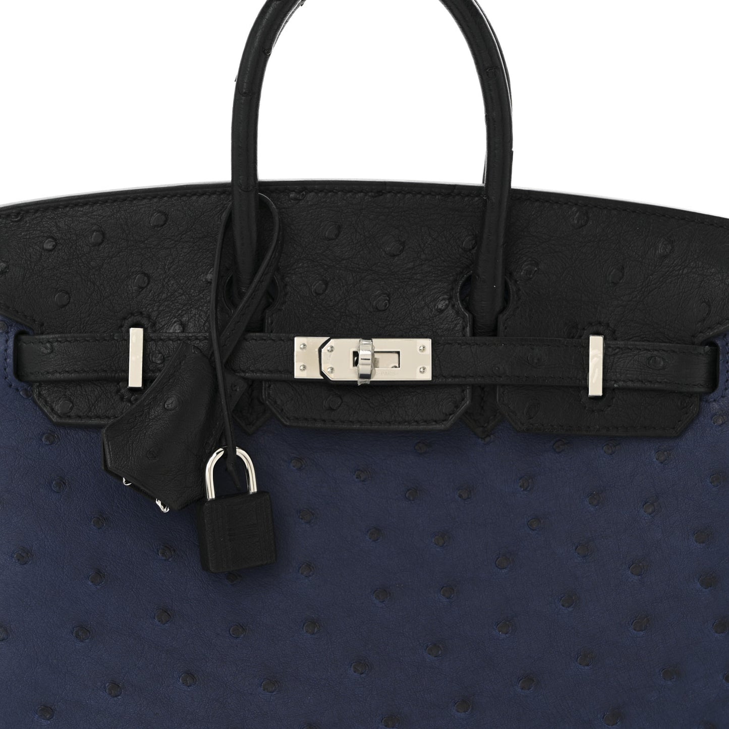 Ostrich Bi-Color Birkin 25 Bleu Iris Black