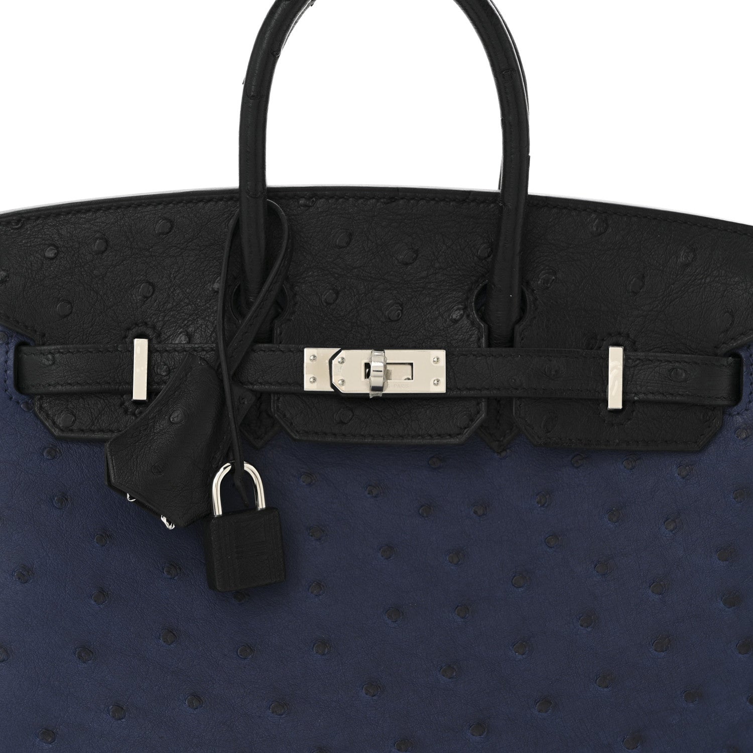 Hermes Ostrich Bi-Color Birkin 25 Bleu Iris Black 8 of 11