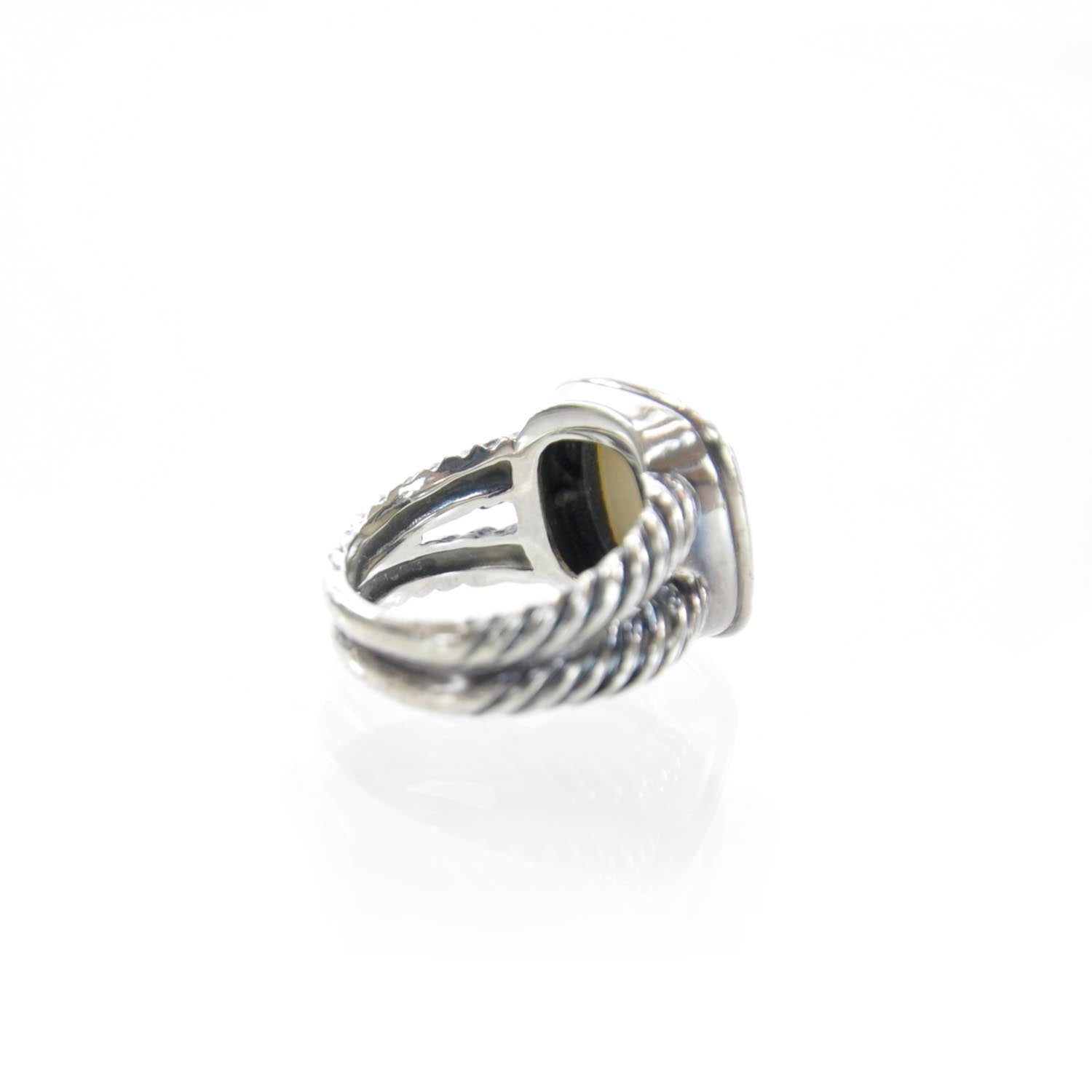 David Yurman Sterling Silver Diamond Mother of Pearl 11mm Albion Ring 52 6 4 of 5