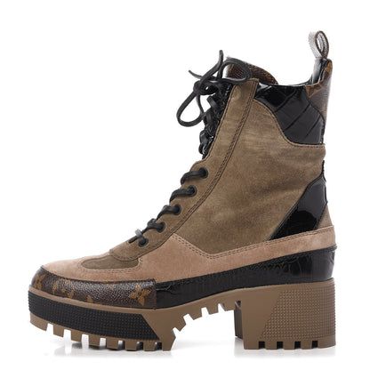 Louis Vuitton Suede Calfskin Monogram Laureate Platform Desert Boots 37.5 Beige 1 of 8