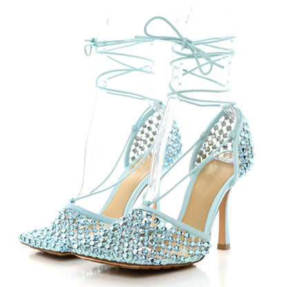 Bottega Veneta Mesh Nappa Crystal Embellished Sparkle Stretch Ankle Tie 90mm Sandals 38 Pale Blue 3 of 8