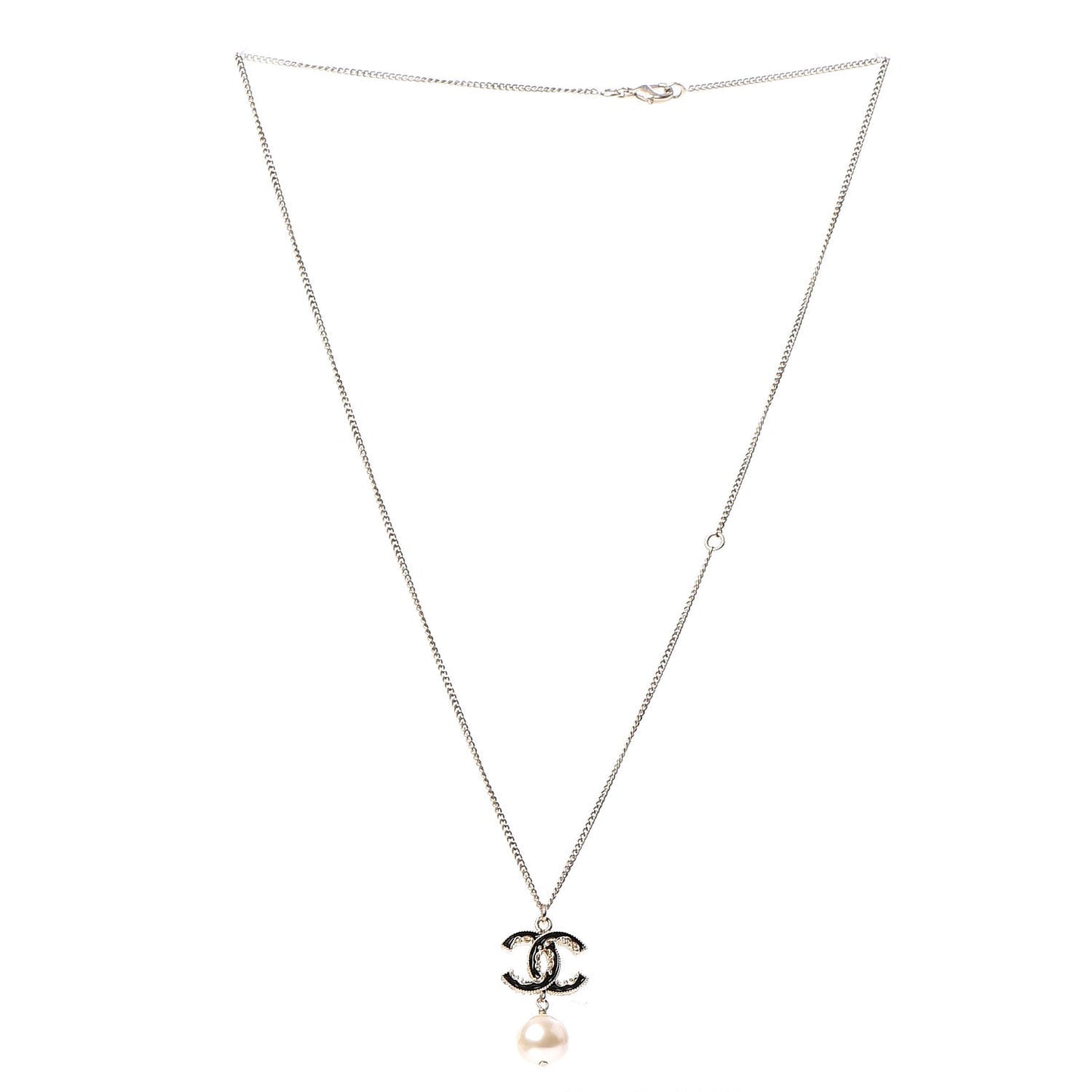 Enamel Pearl CC Baroque Pendant Necklace Black Gold