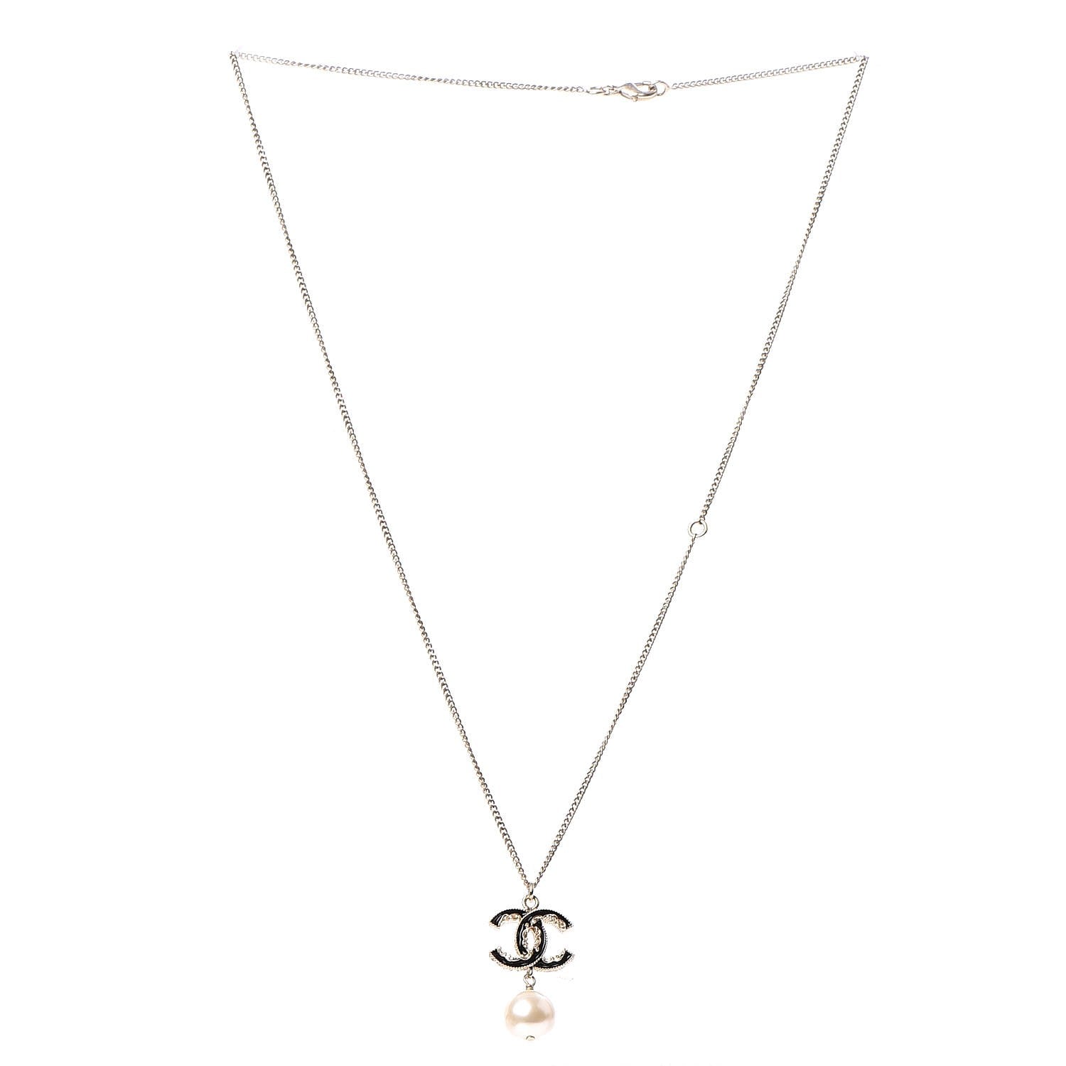 Chanel Enamel Pearl CC Baroque Pendant Necklace Black Gold 3 of 5
