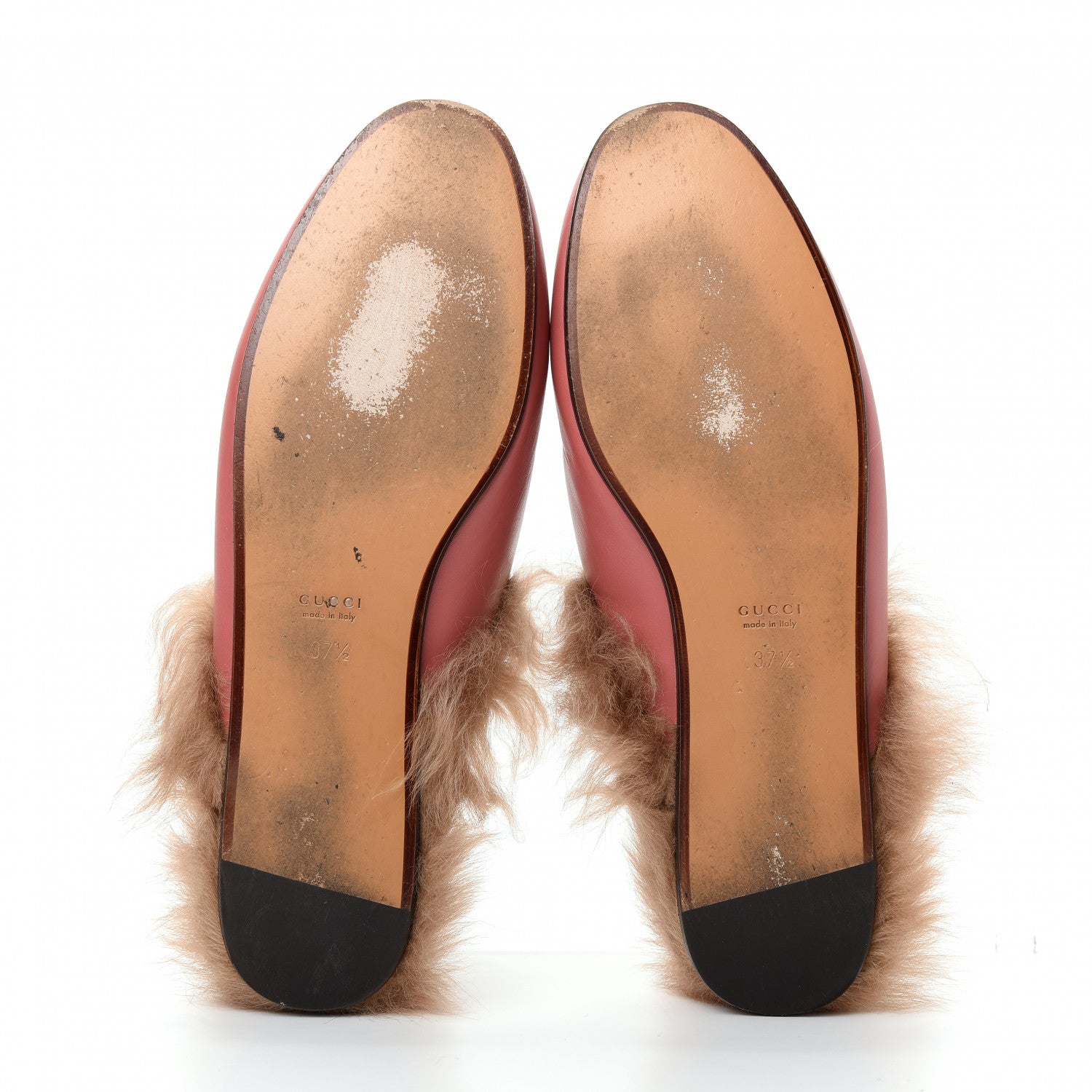 Gucci Calfskin Fur Womens Princetown Slippers 37.5 Lipstick Rose Natural 6 of 10