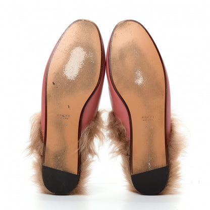 Gucci Calfskin Fur Womens Princetown Slippers 37.5 Lipstick Rose Natural 6 of 10