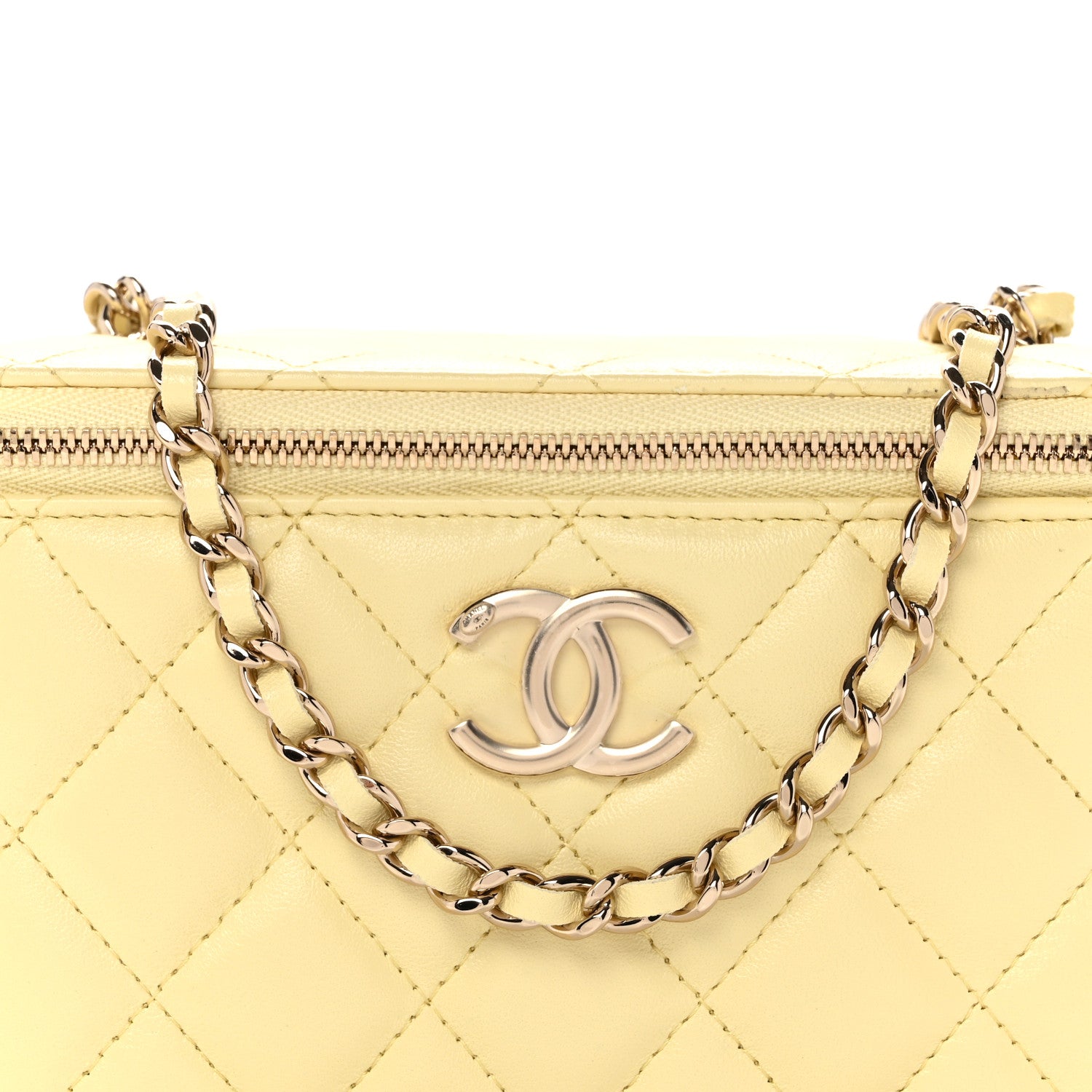 Chanel Lambskin Quilted Small Vanity Case With Chain Light Yellow 8 of 12
