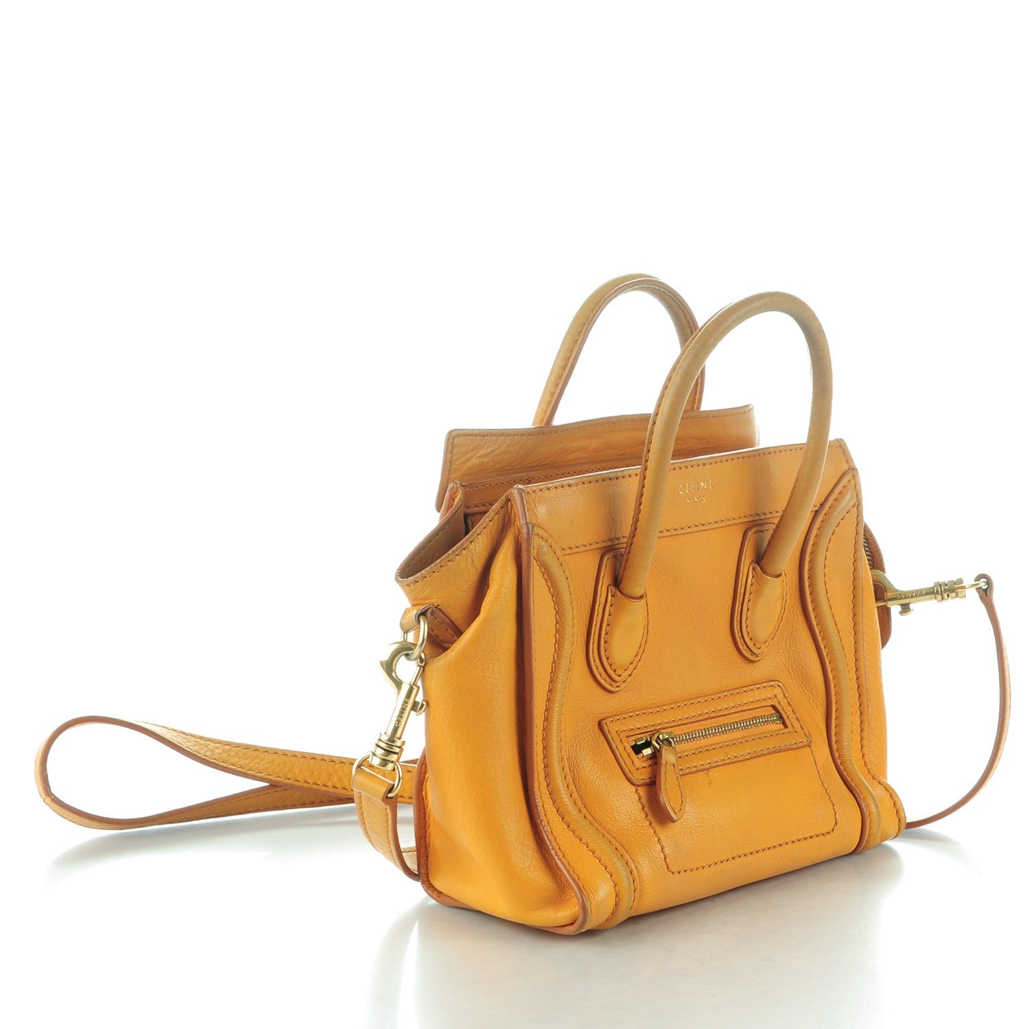 Celine Smooth Calfskin Nano Luggage Dark Yellow 14 of 15