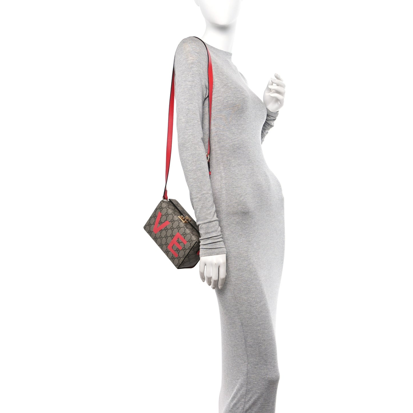 GG Supreme Monogram Moon Calfskin Love Valentines Day Padlock Case Beige Ebony New Geranium