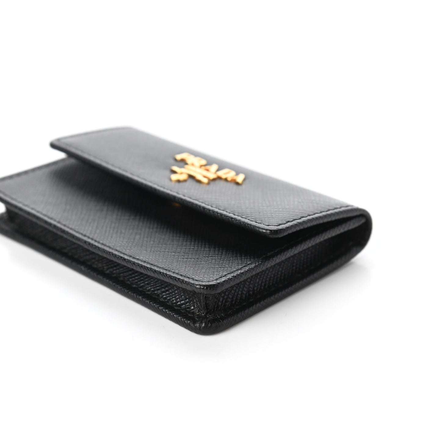 Saffiano Metal Flap Card Holder Black