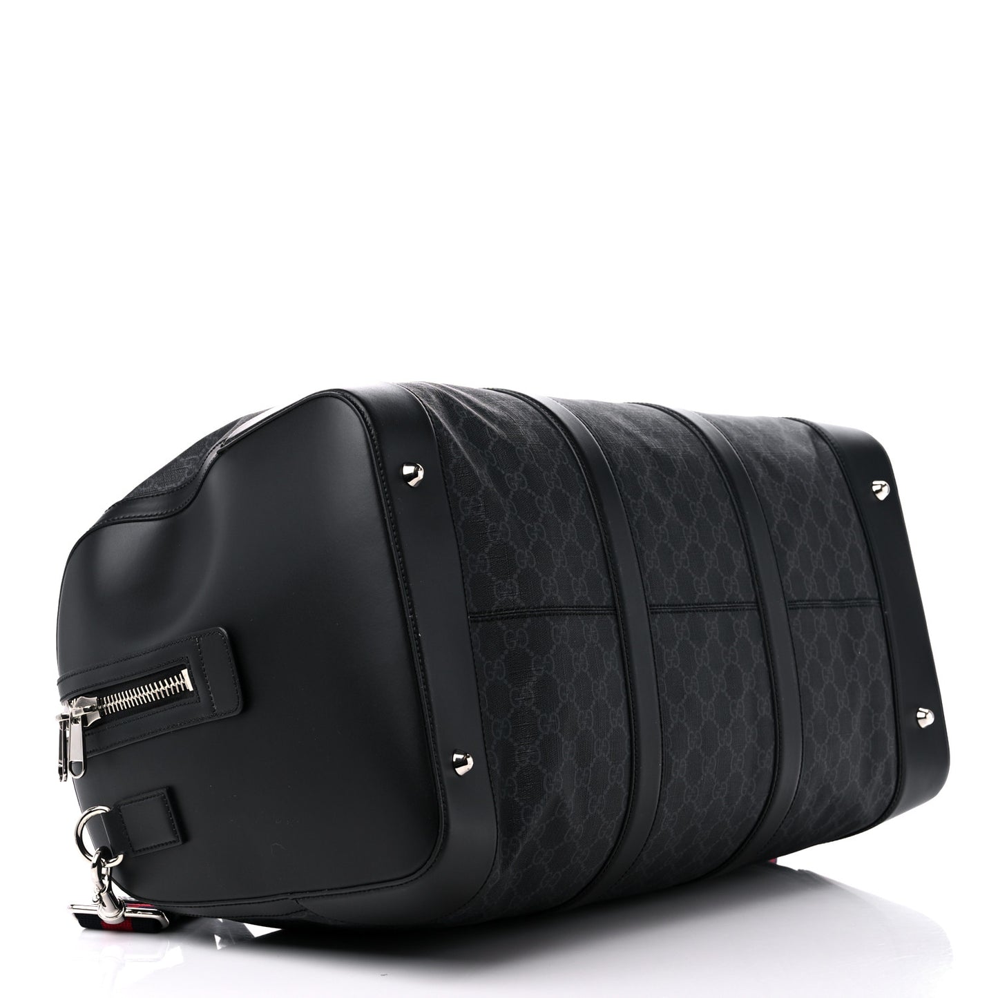 Soft GG Supreme Monogram Appia Calfskin Web Large Carry On Duffle Bag Black Grey