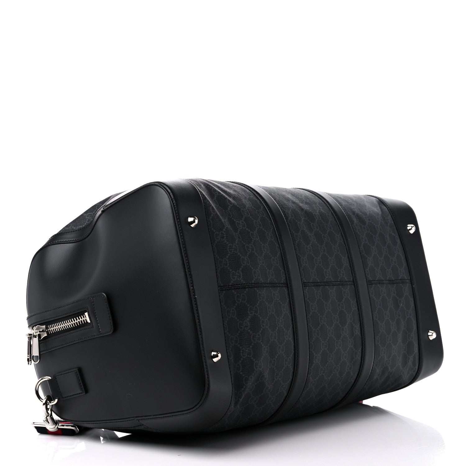 Gucci Soft GG Supreme Monogram Appia Calfskin Web Large Carry On Duffle Bag Black Grey 3 of 10