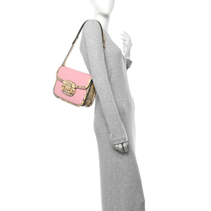 Gucci Azalea Calfskin Snakeskin Horsebit 1955 Shoulder Bag Wild Rose Beige 2 of 13