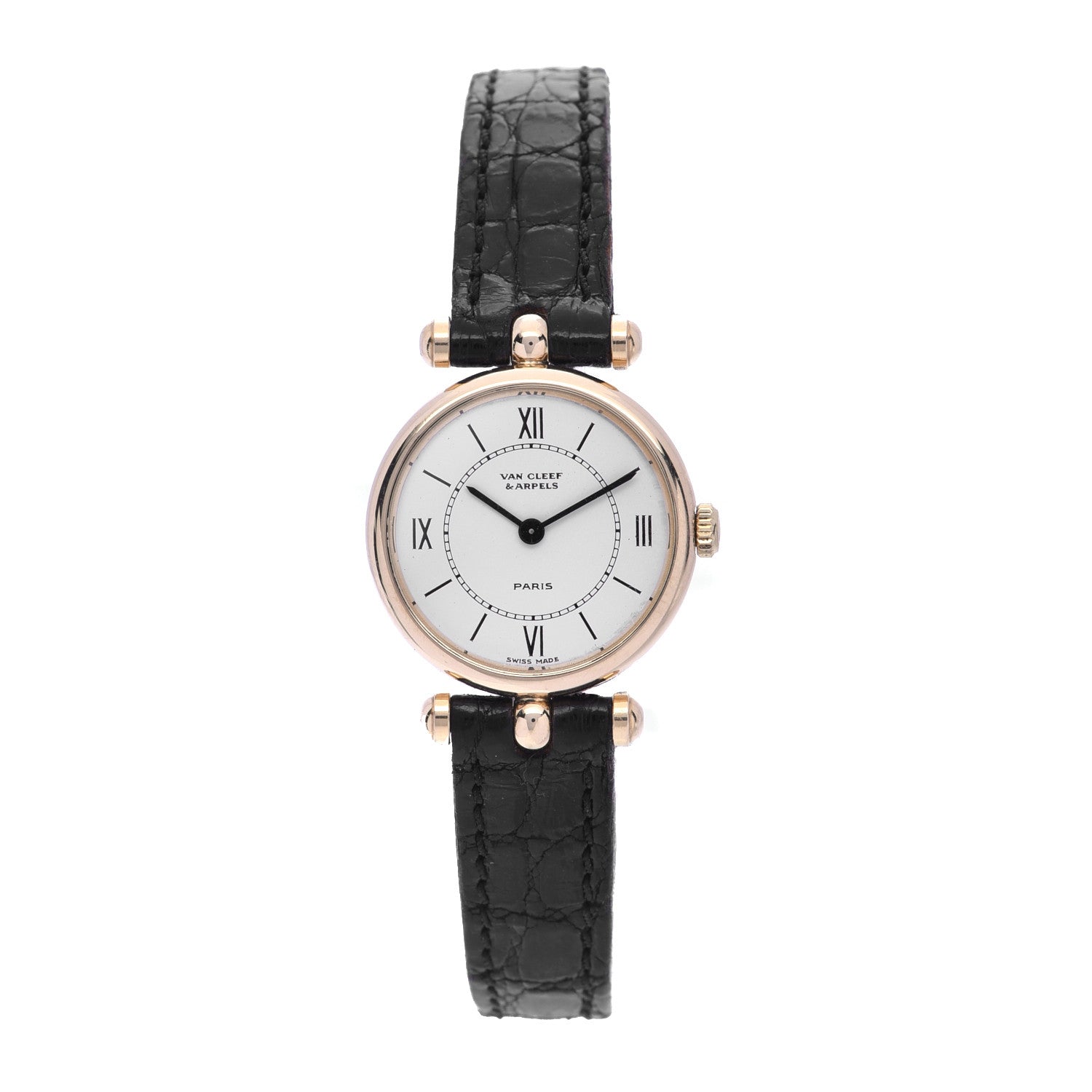 Van Cleef & Arpels 18K Yellow Gold Alligator 21mm La Collection Quartz Watch 1 of 8