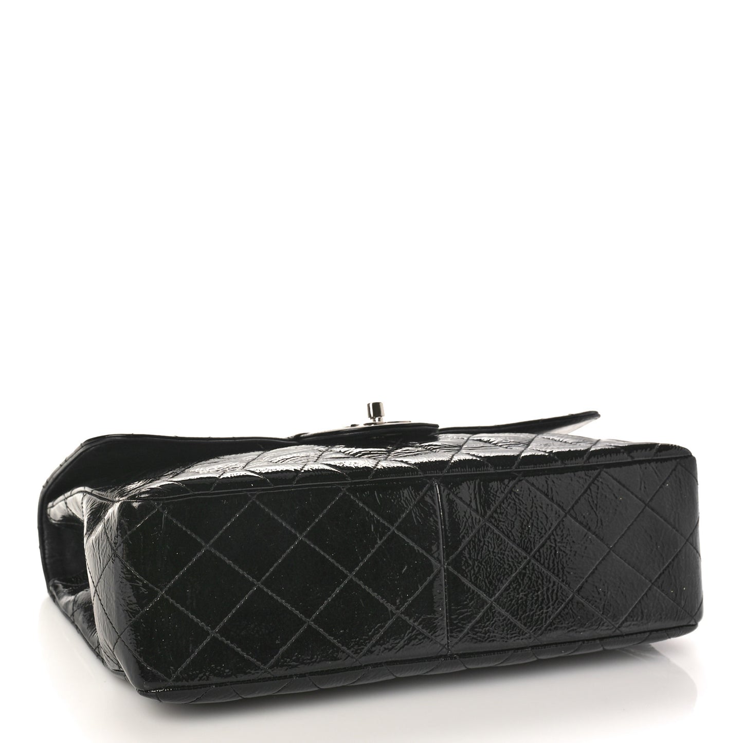 Distressed Patent Quilted Jumbo Single Flap Black