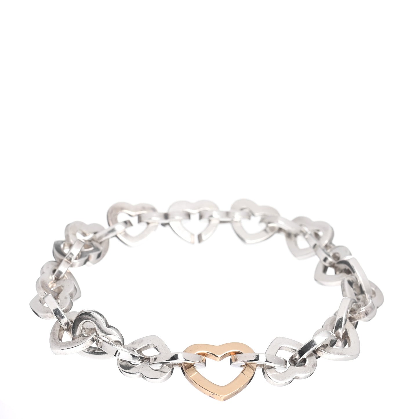 Sterling Silver 18K Yellow Gold Heart Links Bracelet