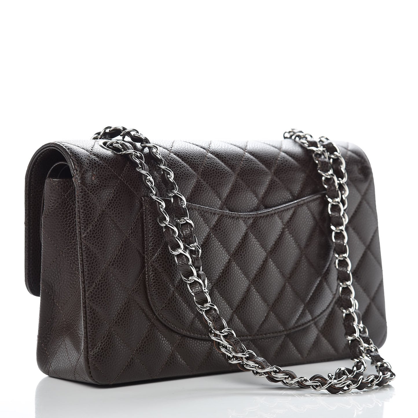 Caviar Quilted Medium Double Flap Brown