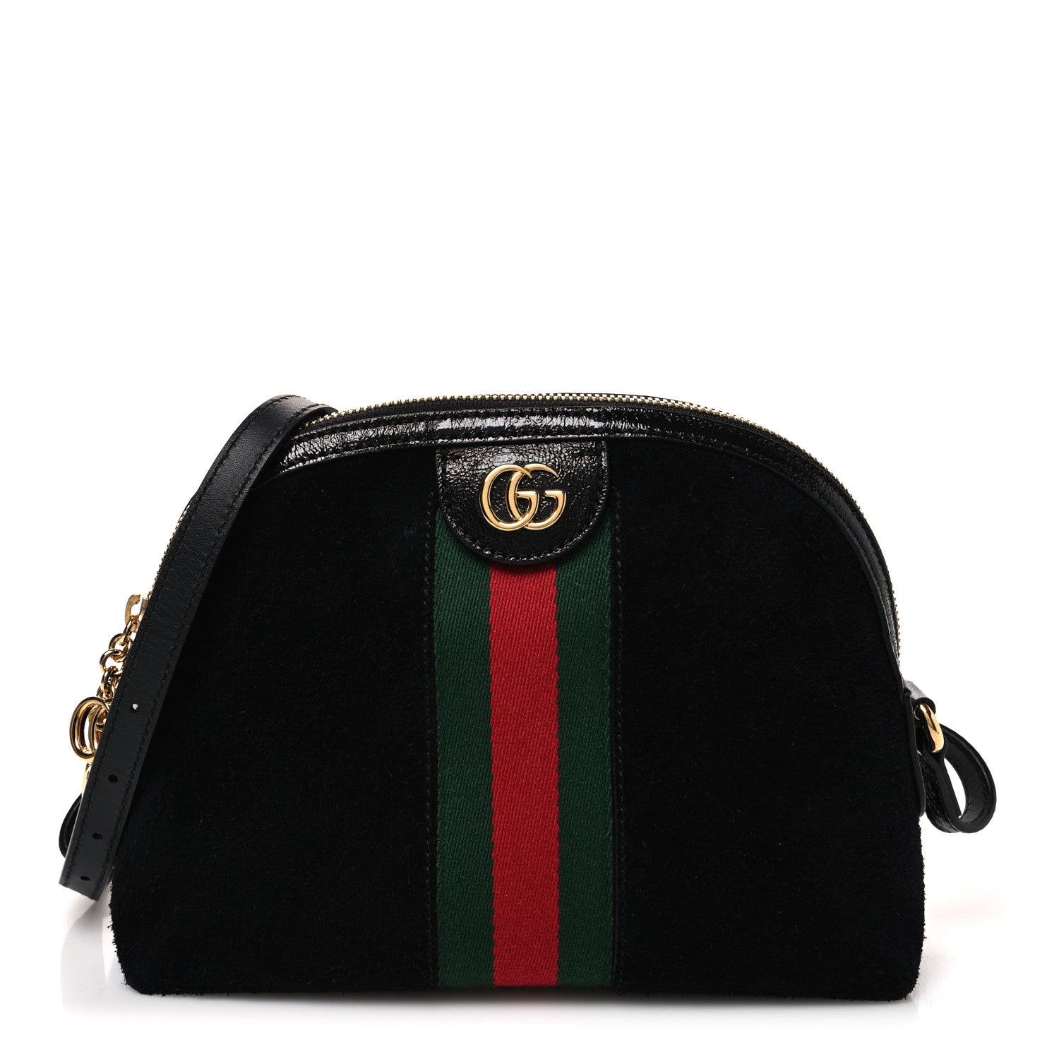 Gucci Suede Patent Web GG Small Ophidia Dome Shoulder Bag Black 1 of 10