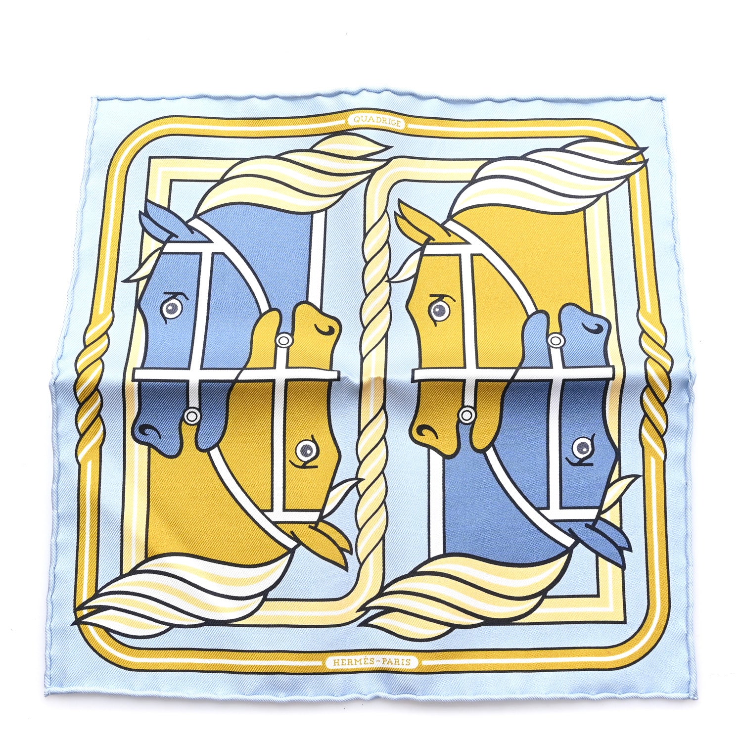 Hermes Silk Quadrige II Nano Scarf 20 Bleu Ciel Gold Bleu Jean 1 of 3