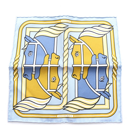 Hermes Silk Quadrige II Nano Scarf 20 Bleu Ciel Gold Bleu Jean 1 of 3